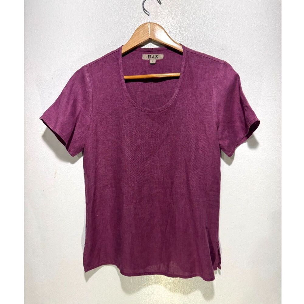 Flax linen shirt minimalist beach vacation resort eggplant red women P/S
